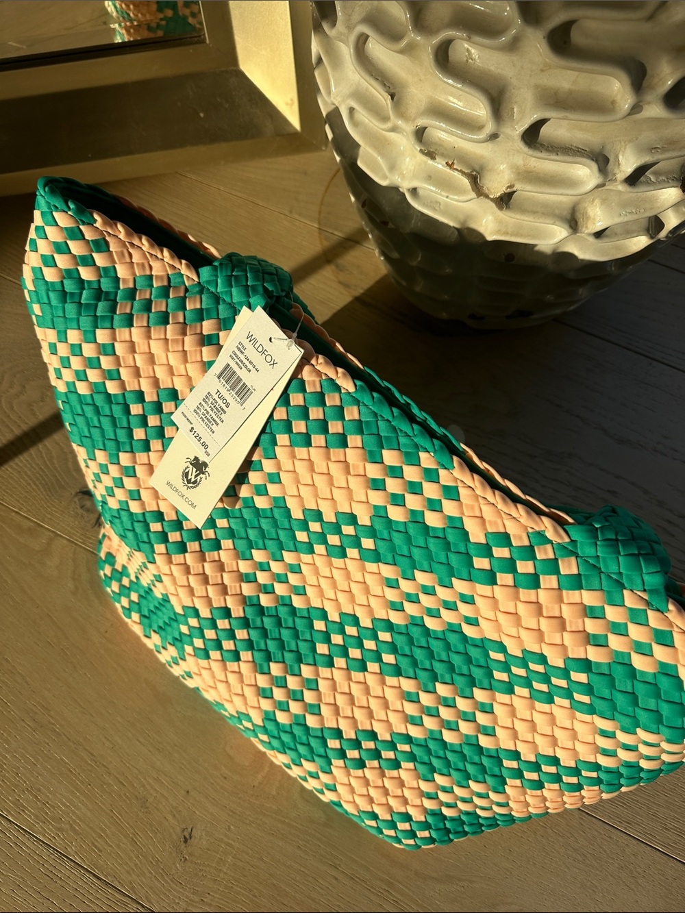 Wildfox Teal and Peach Woven Tote - Picture 5 of 7